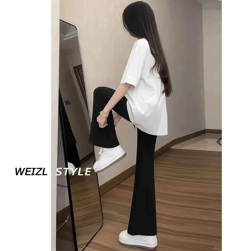 黑色微喇叭裤女秋冬爆款大码2025新款高腰修身显瘦加绒西装休闲裤