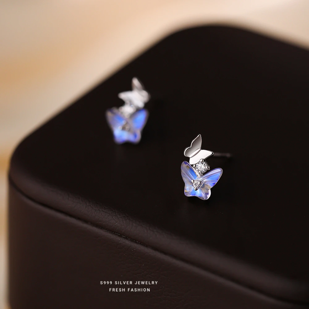 足银耳饰 999纯银蝴蝶耳钉小众高级感2026新款爆款耳饰女轻奢耳环