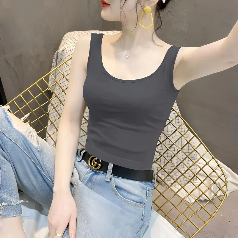 MiiOW/猫人u领美背吊带背心女内搭2025网红新款紧身打底棉质黑色