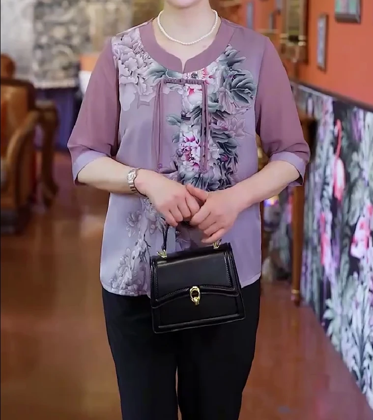 中老年夏季中袖新中式套装