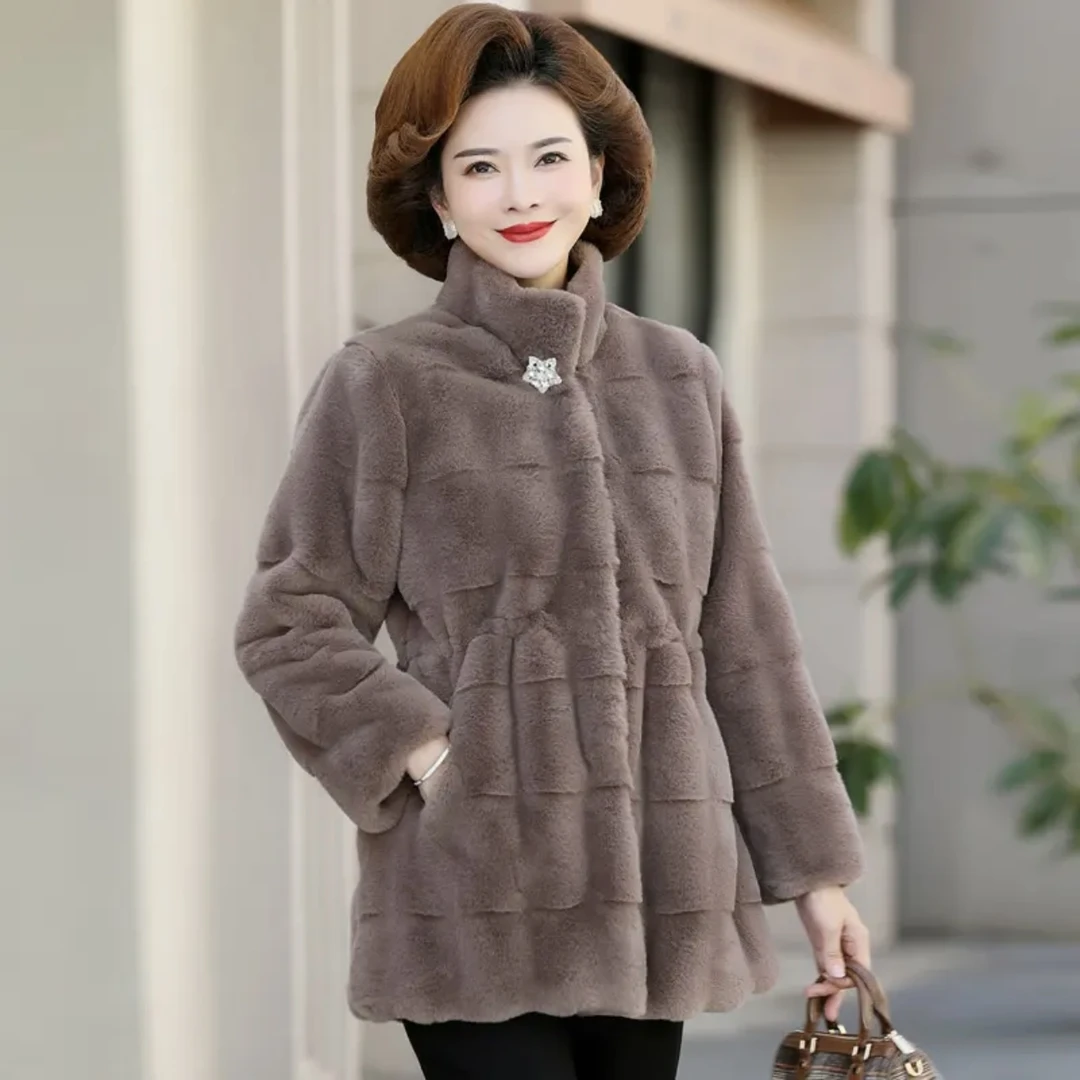 8686-妈妈装气质休闲宽松纯色外套中长款洋气减龄冬季加厚外套C仓