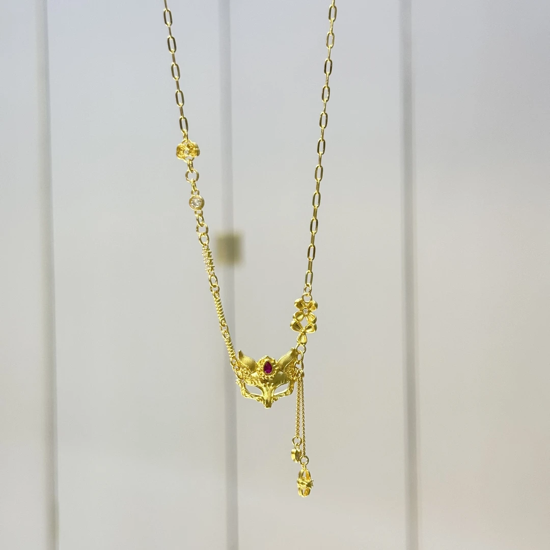 Z/J【狐狸面具点钻套链】足金999精工(附加258/0)