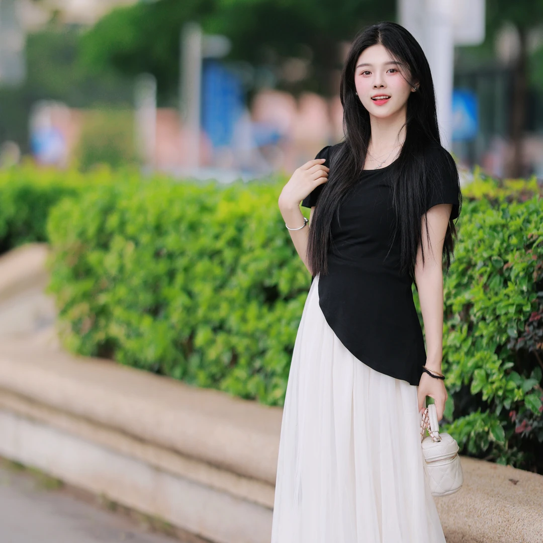 小文【珍珠奶茶】夏季新款韩版不规则短袖T恤半身裙套装休闲风通勤