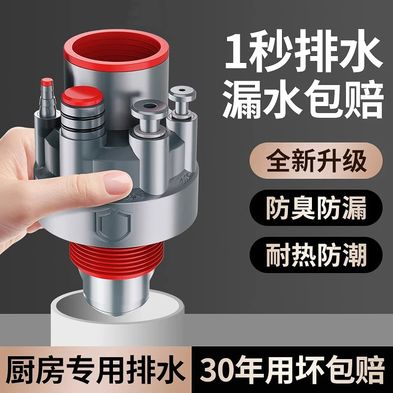 JIUMOW下水管三头通洗碗机水槽排水管净水器密封塞分流防返臭神器