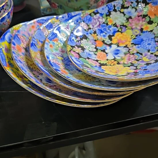 骁***琳瓷片微瑕珐琅彩万花8寸5个深盘6666666