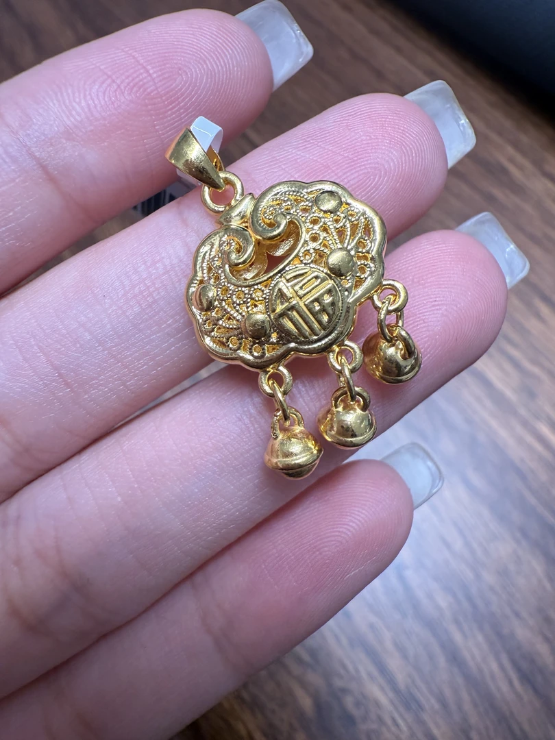 【浪漫七夕】铃铛福锁吊坠 足金999古法硬金 1.99g