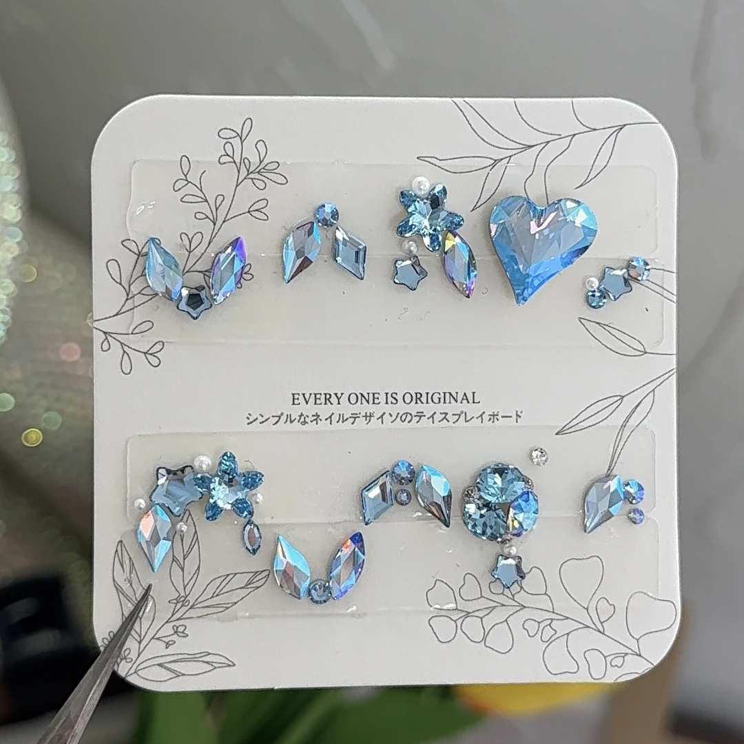 “蓝莓茶”美甲穿戴甲正品施华洛材料包 歪心尺寸13乘12