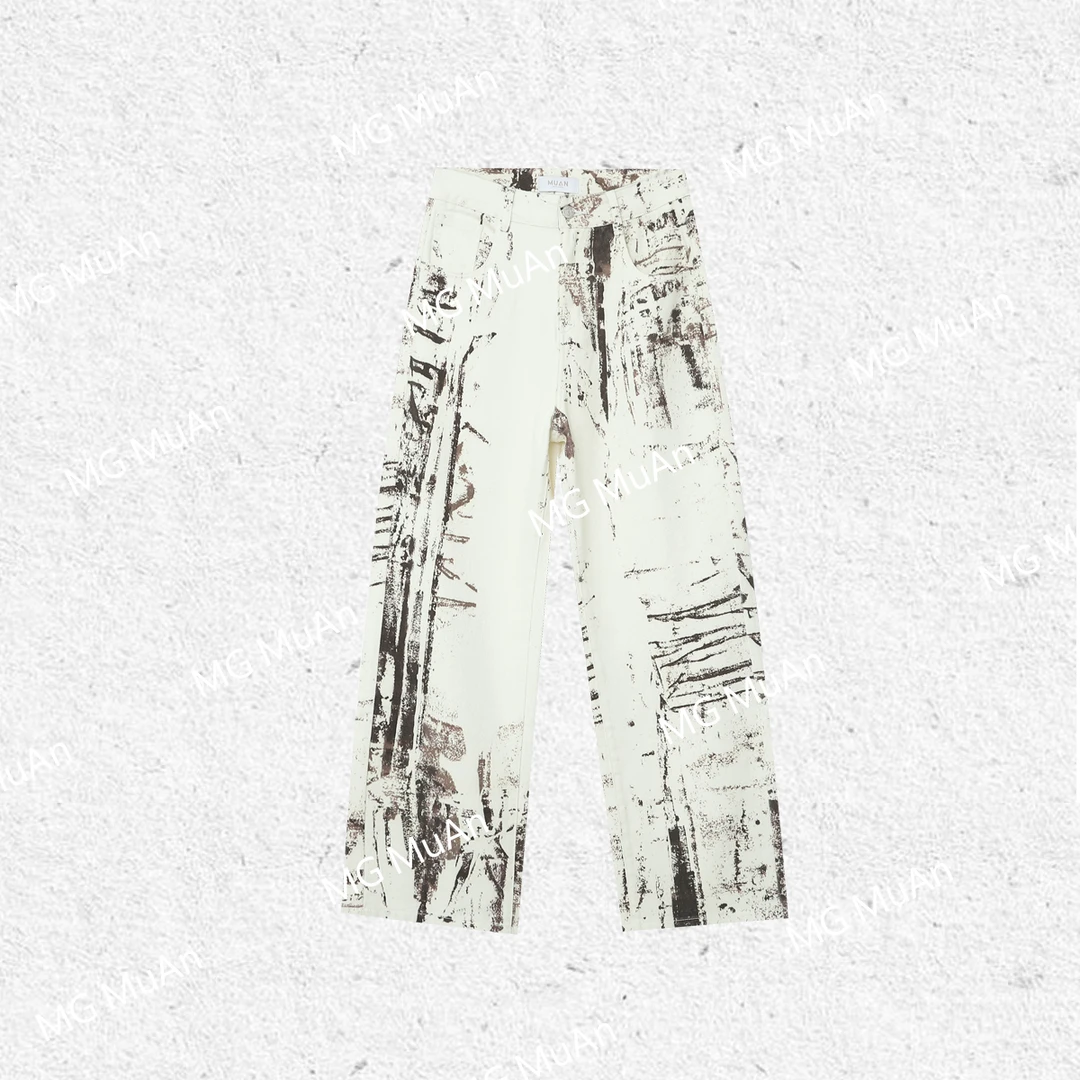 木岸MUAN：《泼墨买手裤》定制高级简约宽松牛仔裤长裤女DG-80206