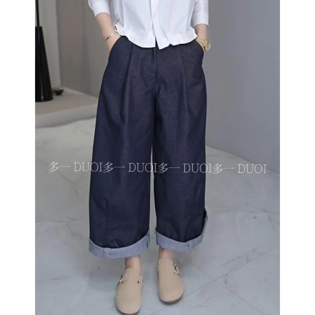 多一“洋气”2025早春复古纯色高腰显瘦直筒遮跨休闲阔腿裤