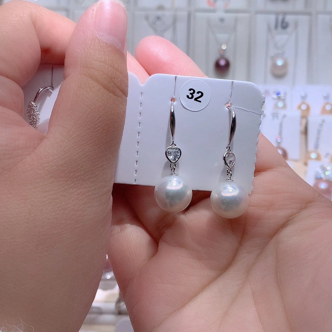 耳饰淡水珍珠银S925镶嵌CC12.3mm