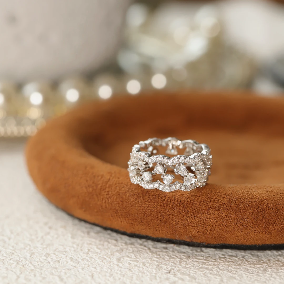 合金合成锆石戒指 花边蕾丝戒指轻奢高级感个性时尚气质百搭指环