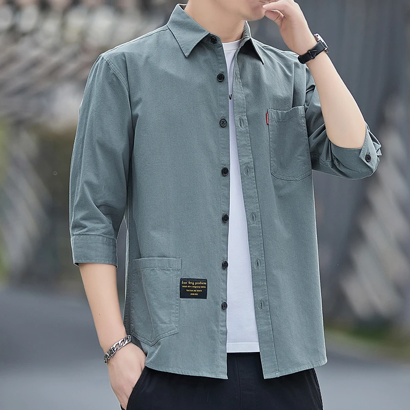 春夏季高档男士休闲男士韩版工装长袖（七分袖）纯棉男士休闲衬衫