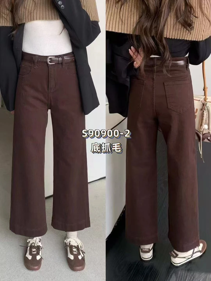 【芸姐】S90900-2加绒弹力老钱风板栗咖九分奶奶裤