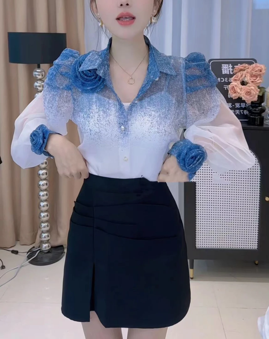 2025新款气质百搭上衣法式小众设计感立体花朵防晒衫长袖衣女