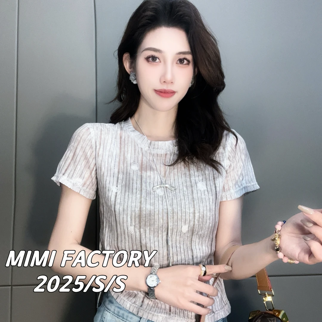 芈芈 2025夏新款短袖 欧货满印设计感时尚短袖T恤女百搭上衣4719#