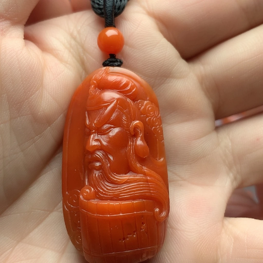 南红玛瑙未镶嵌1杨柳三眼井关公吊坠