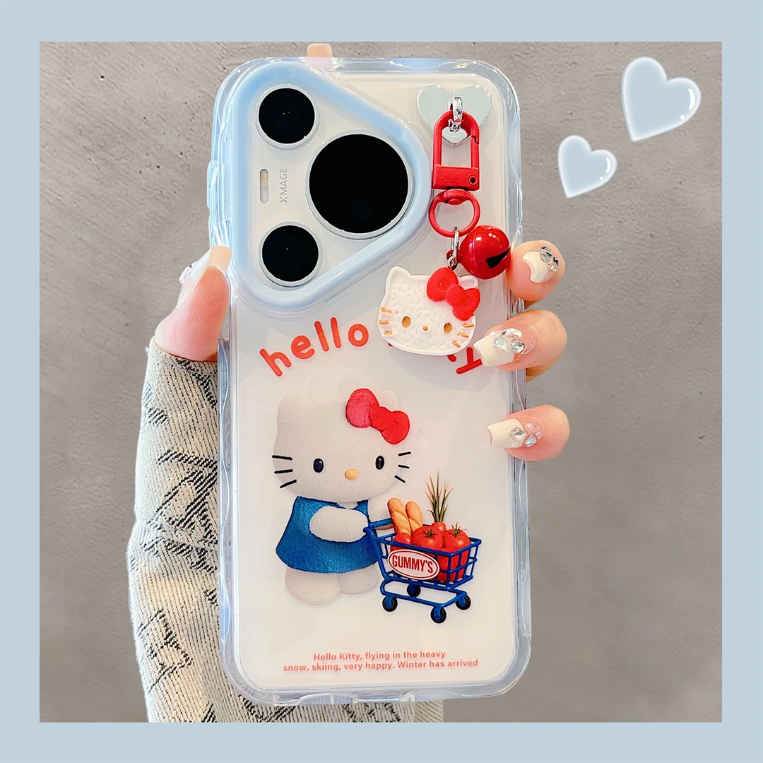 适用华为pura70pro+手机壳可爱少女购物KT猫吊坠挂件mate60pro女