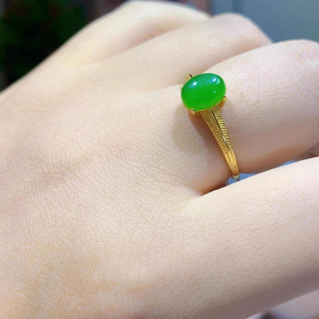 银S925镀金镶嵌戒指和田玉（碧玉）