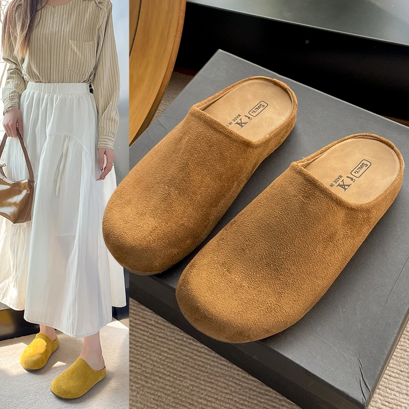 厚底复古勃肯鞋包头半拖鞋女2025春夏秋新款一脚蹬外穿懒人单鞋子