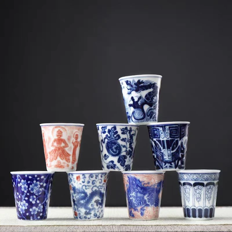 青花瓷景德镇复古手指茶杯主人杯中式陶瓷功夫茶具可乐杯50ml