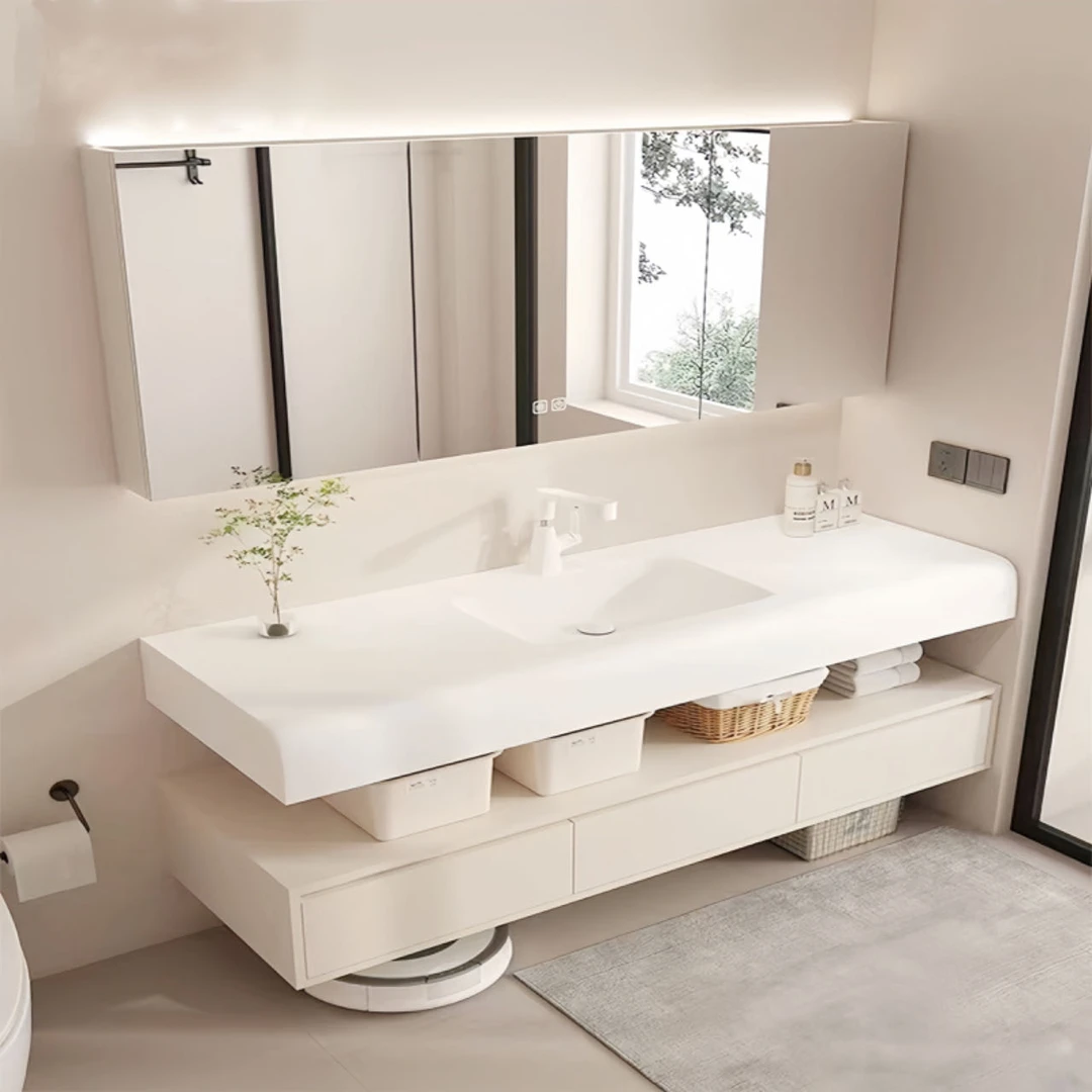 【酒店风肤感一体盆】现代简约圆弧卫生间浴室柜组合洗手洗脸盆