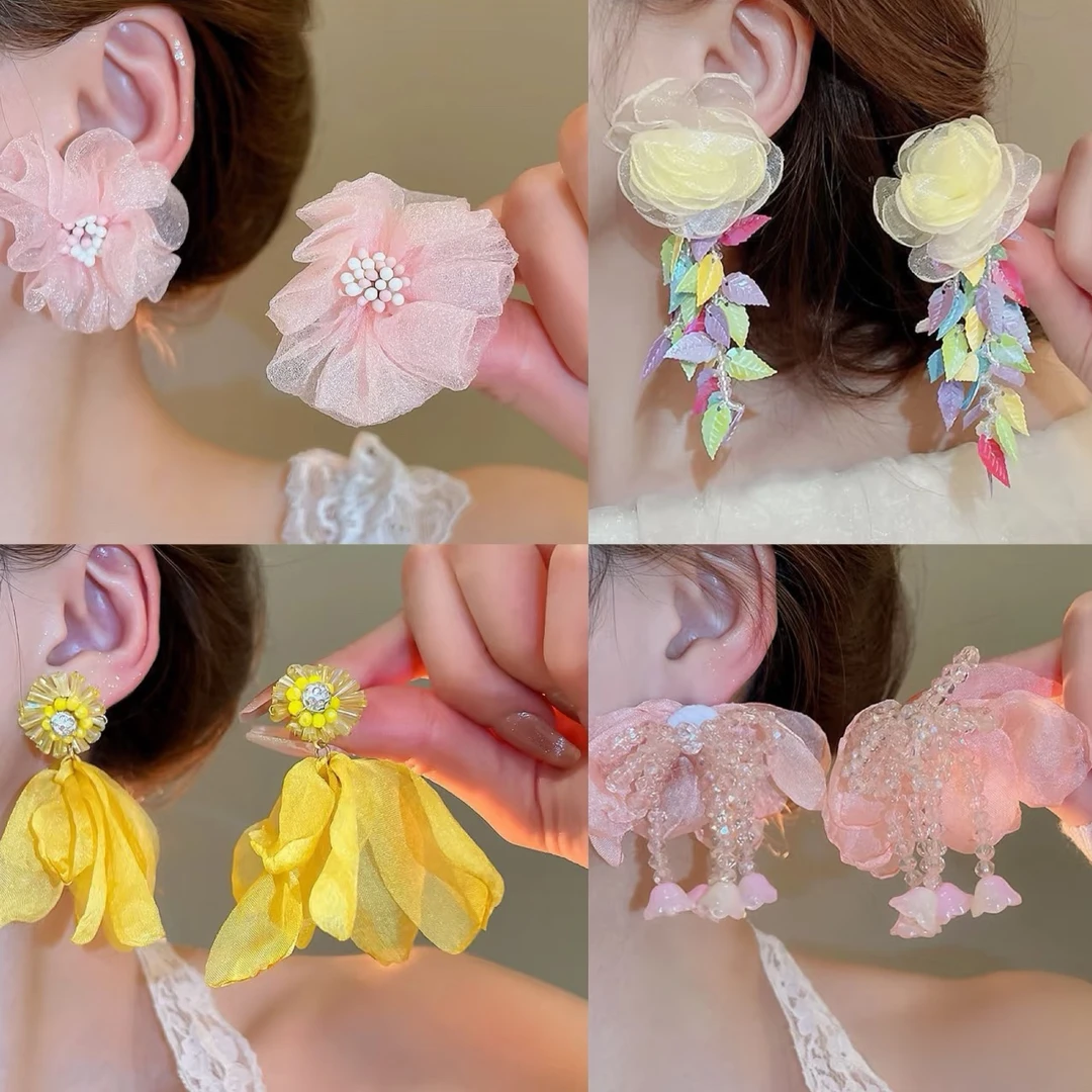 合金布艺耳饰 直播选款 度假风耳饰多巴胺甜美风仙气飘飘流苏耳环