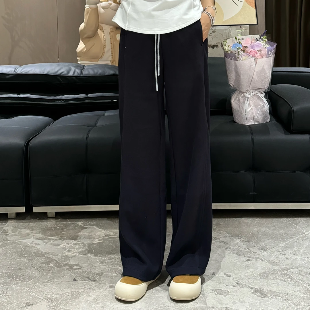 宿慕SUMU女士软糯舒适阔腿裤2025新款加厚高腰显瘦休闲宽松直筒裤