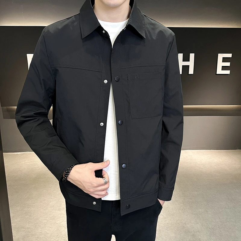2025春秋新款衬衫领男装刺绣夹克男青年翻领简约青年韩版夹克褂子