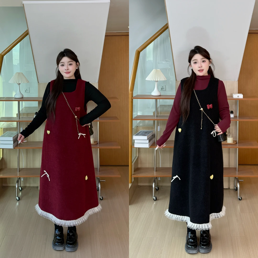 少量现货【半糖浆果】冬季宽松背心裙+保暖百搭上衣大码显瘦套装