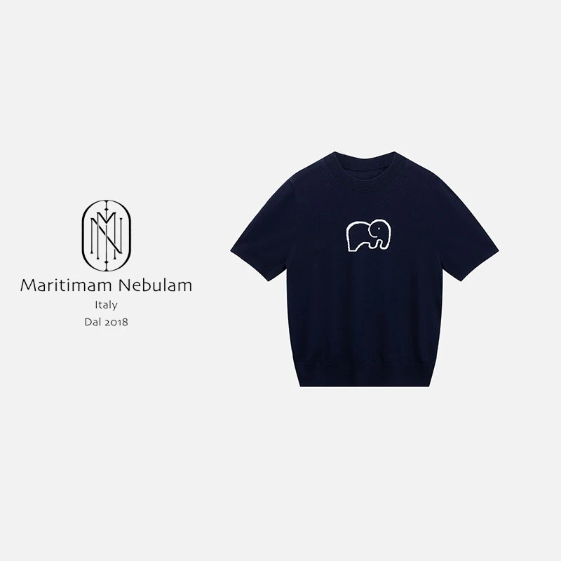 MN‘小象复古’100绵羊毛圆领针织短袖上衣SZ1096