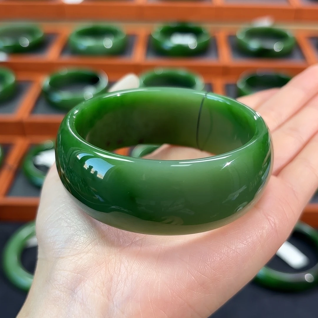 和田玉（碧玉）未镶嵌手镯25宽版/白加绿
