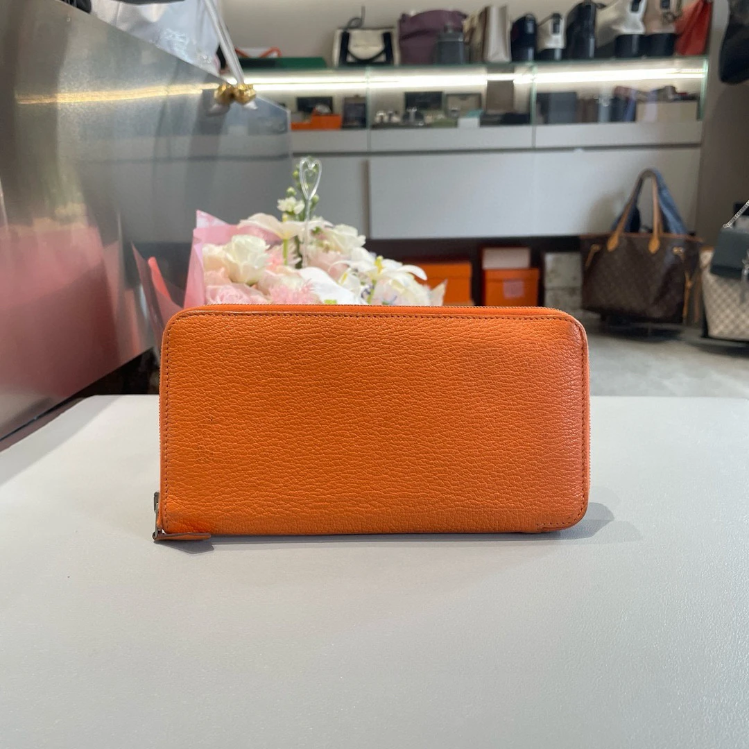 95新 Hermes/爱马仕 橙色拉链钱包卡包