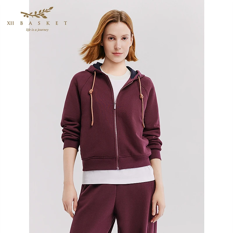 十二篮26春新款连帽抽绳短款卫衣甜酷风显瘦枣红上衣7C36110040