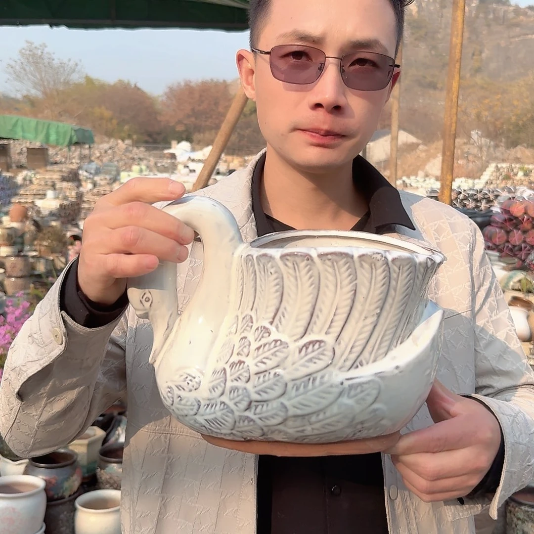 紫砂花盆鹅白色一个一个