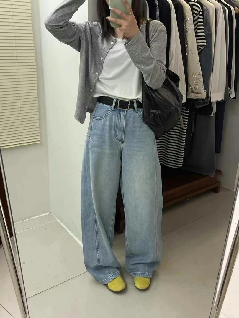 小版直筒裤高腰休闲