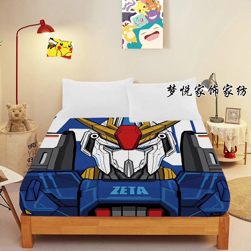 机动战士床笠防滑可拆洗卡通席梦思保护套高达单双人耐脏亲肤床罩