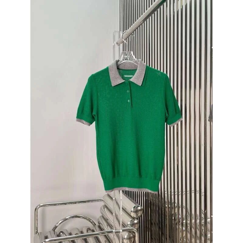 假两件撞色领POLO衫 字母徽标针织短袖上衣