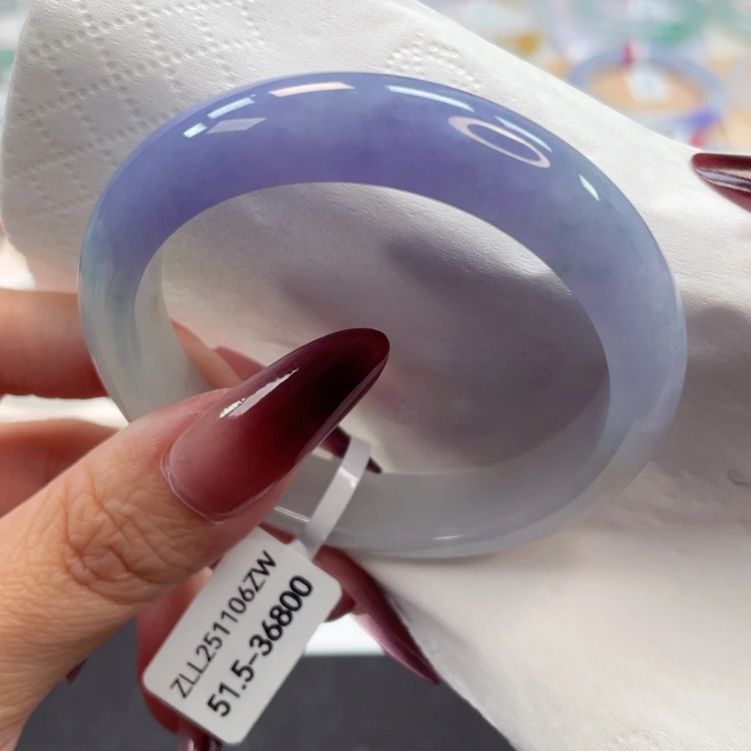 未镶嵌手镯翡翠42号51.5细糯化半山色艳紫