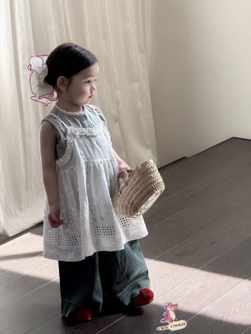 2025夏季新款花边领小背心碎花吊带连衣裙百搭阔腿裤三件套潮