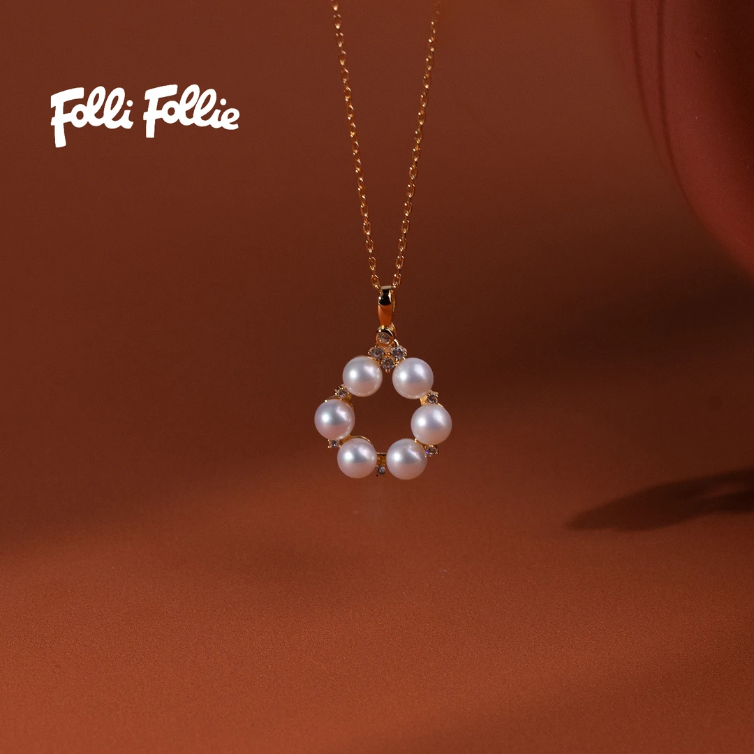FolliFollie【经典系列】淡水珍珠6珠吊坠S925银镀金4.5-5mm轻奢