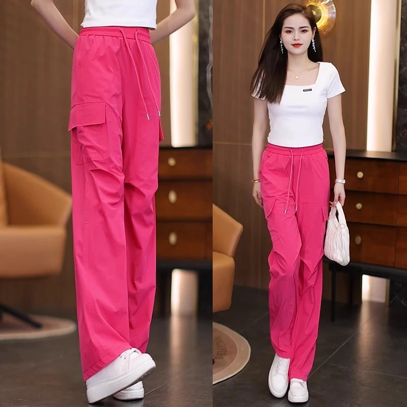 2025新款速干工装裤女夏季薄款美式休闲运动裤女多口袋直筒登山裤