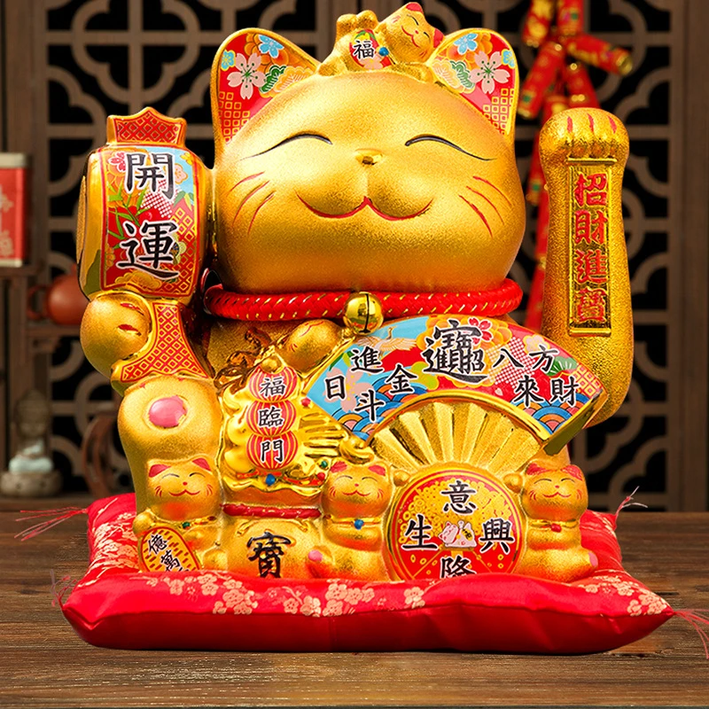 2026年新款陶瓷招财猫摆件开业摇手电动金色店铺礼品可做LOGO