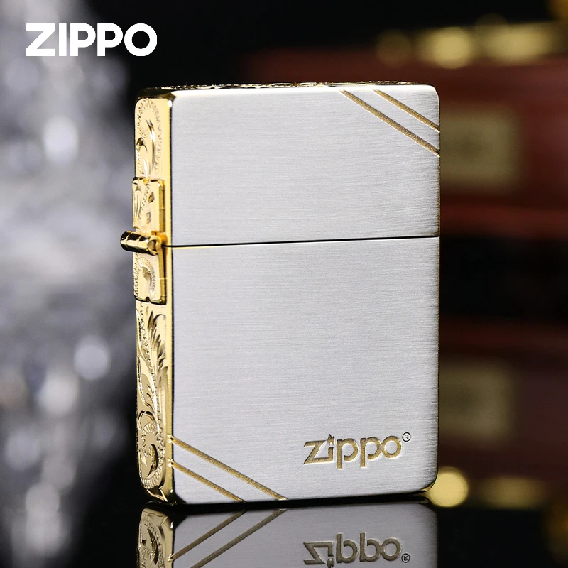 ZIPPO/之宝打火机1935镀白金切角-侧唐草商标新春礼遇DY8720QT