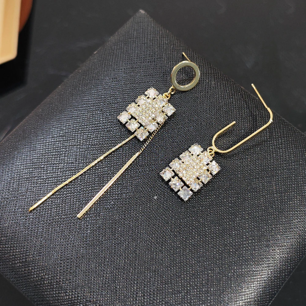 铜合金耳饰 气质轻奢时尚百搭小众简约长款满钻耳环PT0445