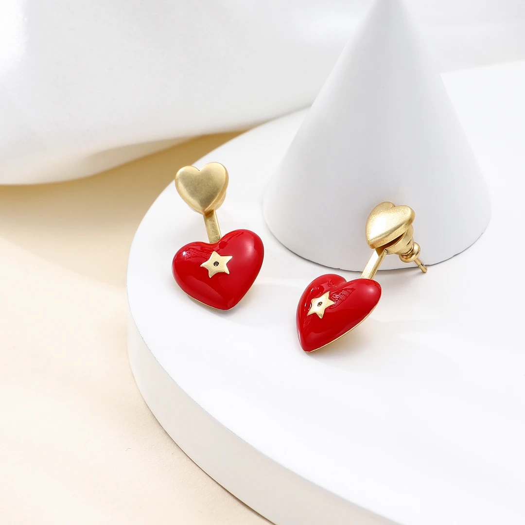 Tender Jinger 铜合金耳饰 新款多戴拼色红桃心星星复古耳饰