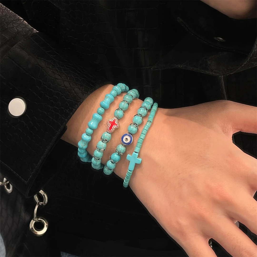 合金亚克力手链 嘻哈风新款美式十字架串珠男款小众设计串珠手链