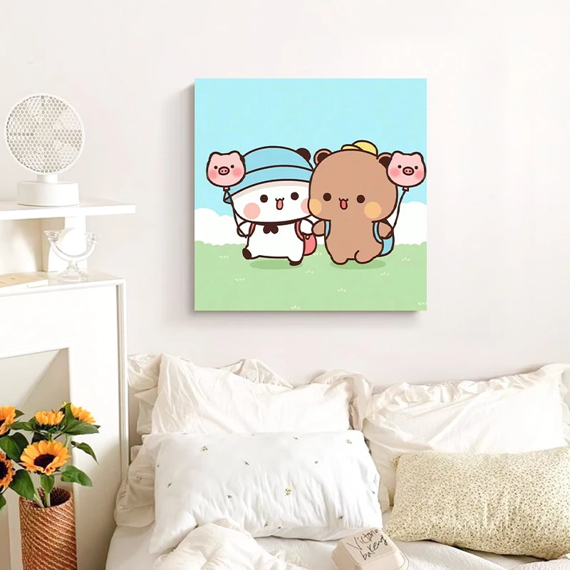 一二布布数字油画diy小熊自己手工涂色填充治愈减压装饰画油彩画
