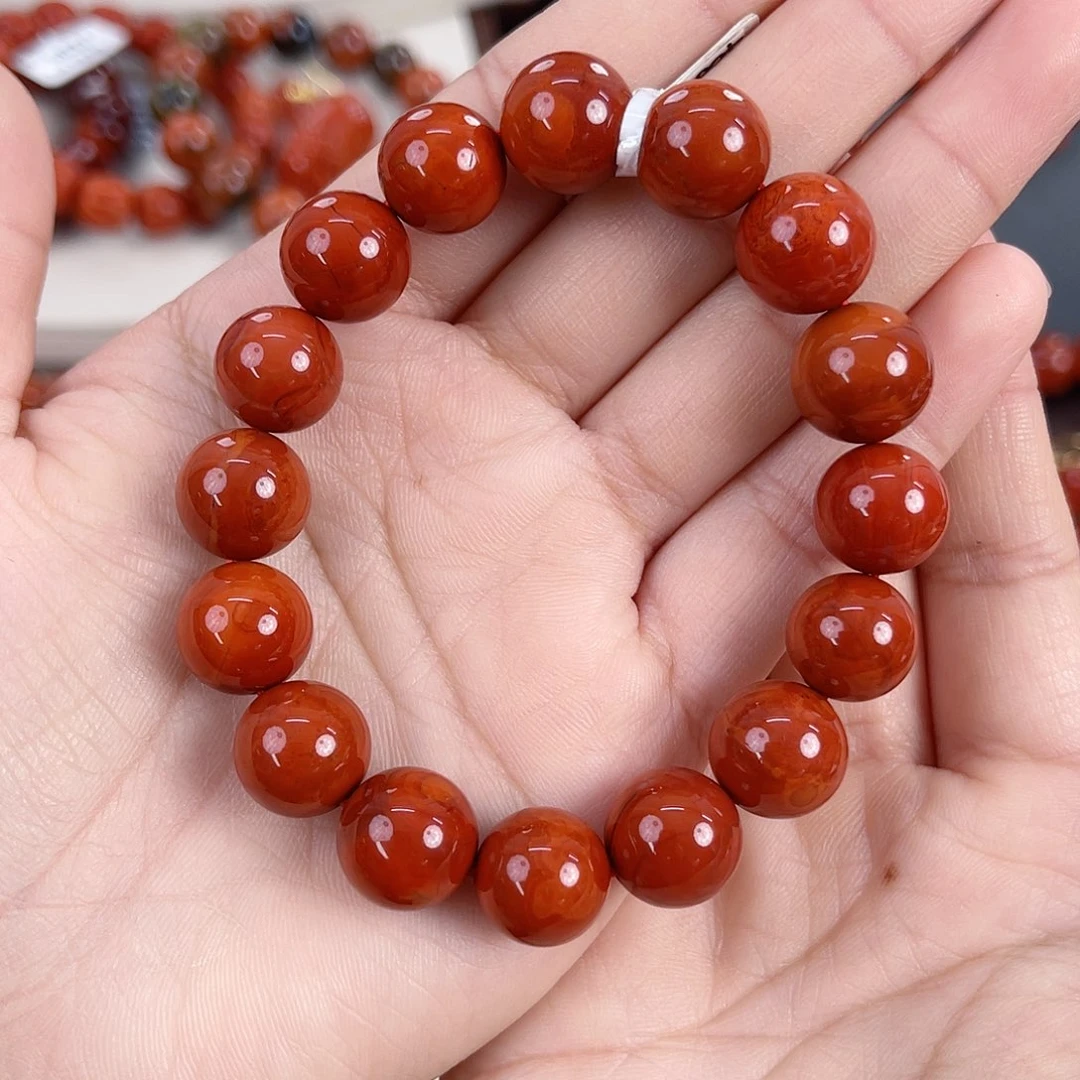 南红玛瑙未镶嵌瓦西高货锦红火焰满肉单圈12mm