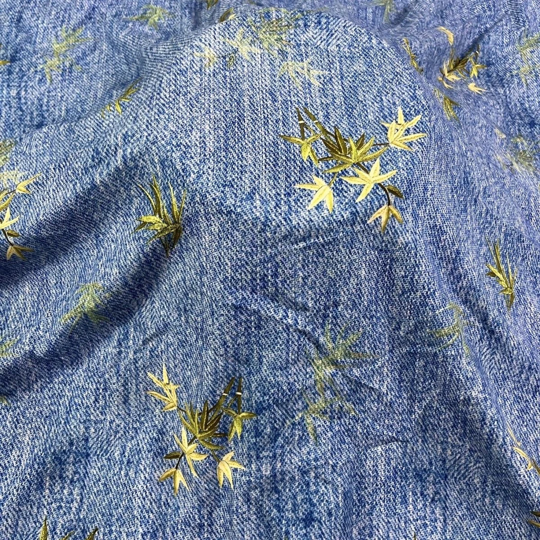 夏季人造棉棉绸布料牛仔树叶高级旗袍娃娃衫连衣裙套装儿童亲肤