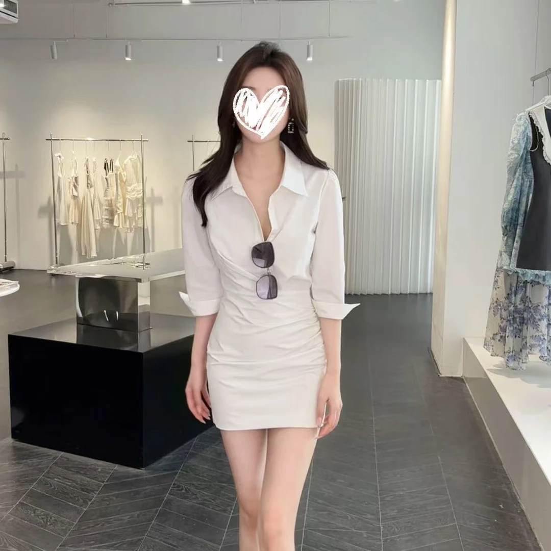 纯欲辣妹白色衬衫连衣裙女2025夏季新款收腰显瘦时尚气质包臀短裙